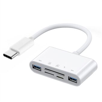 UC-155-SD005 5-i-1 USB 2.0 Type C USB-C til SD+TF+Dobbelt USB3.0 kvindelig kortlæser PD 27W adapter