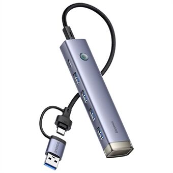 BASEUS UltraJoy Series BS-OH184 USB Hub USB-A / Type-C til 4xUSB 3.0 + Type-C Adapter - Grå