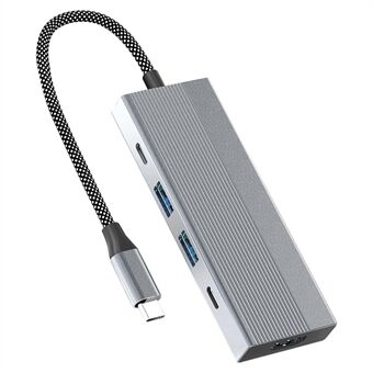 8-i-1 Type-C Hub Aluminiumlegering Dockingstation, 4K HD + RJ45 + USB-C + 2 USB 3.0 + TF / SD Kortlæser