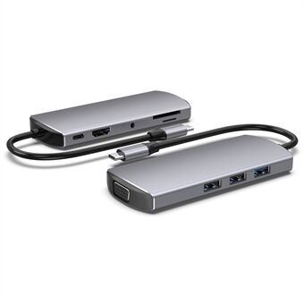 FX-1928G 9-i-1 USB Hub Dockingstation Type-C til USB-C + 3xUSB3.0 + SD / TF Kort Slot + 3.5mm + 4K HD + VGA Adapter