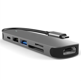 FX-1806 6-i-1 Type-C Hub Multiport Adapter med 4K HD, USB 3.0 og SD / TF Kortlæser