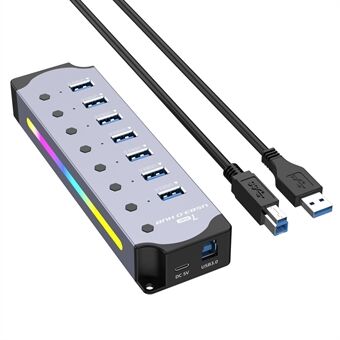 YX-H307 7-Port USB 3.0 Hub med individuelle tænd / sluk-knapper og lys 5Gbps dataoverførsel til bærbar computer / PC