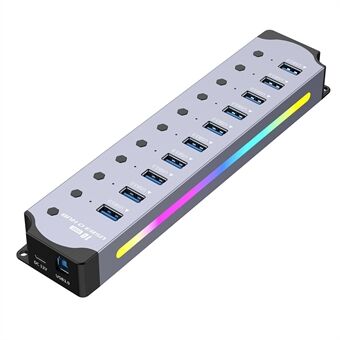 YX-H3010 10-Port USB 3.0 Hub-Splitter med Uafhængige Kontakter 5Gbps Dataoverførsel til PC / Smart TV