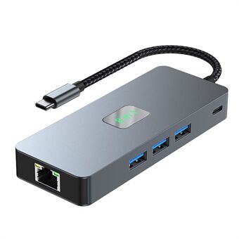 2401 8-i-1 Type-C Hub Dockingstation med Gigabit Ethernet, 3x USB 3.0, 2x HD, DP, PD 100W Port