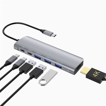 YSTC9038 6 i 1 Multi-port bærbar USB C Hub Adapter Højhastigheds datasynkroniseringskonverter Kompatibel med HDMI/USB3.0/USB-C PD