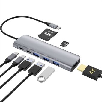 YSTC9038S 8 i 1 bærbar USB C Hub Multifunktion højhastigheds datasynkroniseringskonverter USB C til HDMI USB3.0 TF-kortadapter