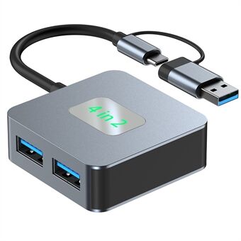 2320A Type-C / USB 4-i-1 USB Hub 2xType-C3.2 + 2xUSB3.2 10Gbps Dataoverførselsadapter