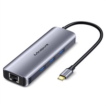 MINDPURE HU010 8-i-1 USB-C Hub Aluminiumslegering Laptop Dockingstation, USB3.0x3+HD+PD+SD+TF+RJ45