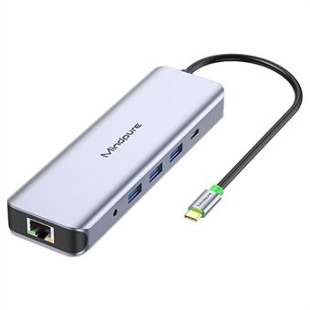 MINDPURE HU012 11-i-1 Multifunktion Docking Station Laptop USB-C Hub, USB3.0x3+3,5mm AV+PD+HDx2+VGA+SD+TF+RJ45