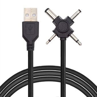 PW-010-MO 4-i-1 USB 2.0 til 5,5x2,5 mm 4,0x1,7 mm mono 3,5 mm 2,5 mm stikopladerkabel, 1,5 m lang.