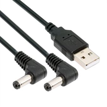 U2-077-RI 1,5m USB Type-A Han til Dobbelt 5,5x2,1mm DC 5V Strømstik Splitter Højre Vinklet 90 Grader Stik Opladningskabel