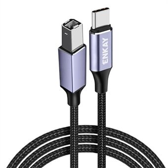 Længde:1m ENKAY Type-C til USB 2.0 B Printerkabel USB-C Scanner Nylon Flettet Ledning til Computer Laptop - Sort