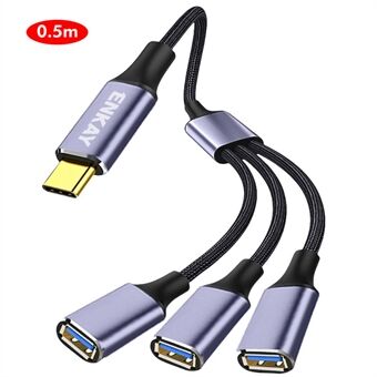 0,5m ENKAY ENK-CB171 Type-C til 3 USB 2.0 Opladningskabel OTG Splitter Y Forlængerkabel - Grå