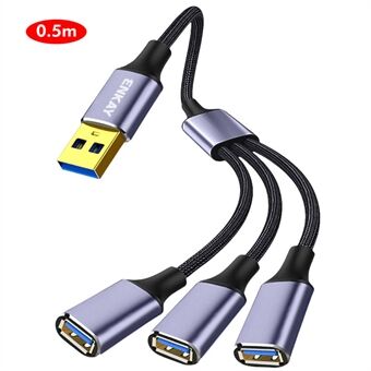 0,5m ENKAY ENK-CB172 USB 2.0 til 3 USB 2.0 opladningskabel OTG splitter Y forlængerkabel - Grå