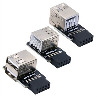 U2-075-2P 3Stk / Sæt 9Pin / 10Pin Bundkort Frontpanel Header Hun til Dobbelt USB 2.0 Hun Adapter, Lige+Venstre+Højre Vinkel