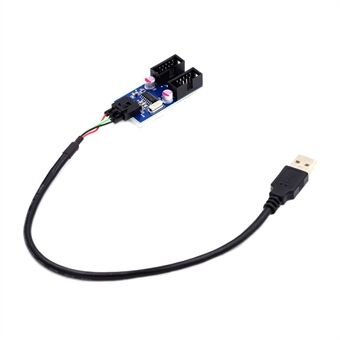 U2-066 USB 2.0 Type-A han 1 til 2 hun bundkort 9-bens Header Extension HUB Adapter Port Multiplikator