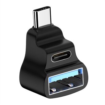 UC-068-AC Vinklet USB-C han til dobbelt Type-C+Type-A hun strømdatasplitteradapter