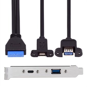 UC-020-AC USB3.0 bundkort 19 / 20Pin til USB-C Type-C & USB 3.0 Dual Ports Female PCI-E Bagpanel 5Gbps Kabel