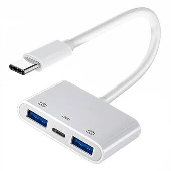 UC-155-TC003 Type C til Dual Type-A USB3.0 Hun med PD Power Charge-adapter, kompatibel med bærbar computer, tablet og telefon.