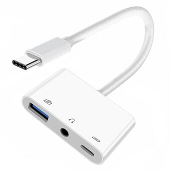 UC-155-TC004 Type C til 3.5mm Audio + Type-A USB2.0 OTG hun med PD Power opladeradapter til bærbar computer, tablet og telefon.