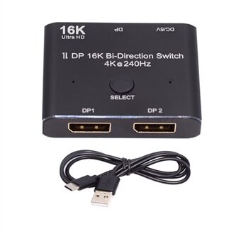 DP-030-16K DP DisplayPort 2.0 Bi-Retning 2x1 Switch Hub Understøtter HDCP SST Extended 16K / 60hz 4K / 240hz Konverter.