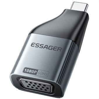 ESSAGER VGA til Type-C HD Video Adapter Aluminiumlegering Converter til Monitor HDTV Projektor