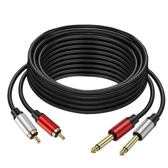 5m Dual 1 / 4 tomme TS til Dual RCA stereo lydkabel 2x 6.35mm TS til RCA han adapterkabel