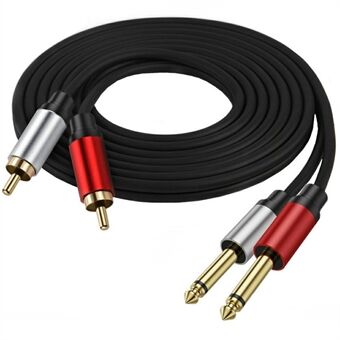 1m Dual 1 / 4 inch TS til Dual RCA Stereo Audio Kabel 2x 6.35mm TS til RCA Han Adapter Ledning