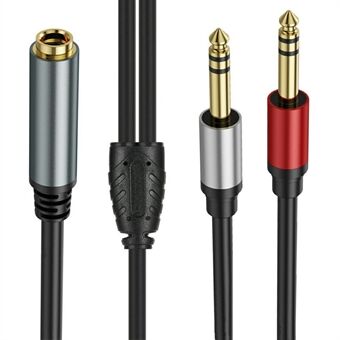 0.3m 6.35mm Hun Jack til 2x 1 / 4 Tomme Han Plug Stereo Audio Adapter Højttaler Y Splitter Kabel