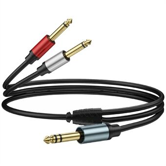 1m 1 / 4 tomme TRS Stereo Y-Splitter Kabel 6.35mm Han Jack til Dobbelt 6.35mm Han TS Mono Audio Kabel