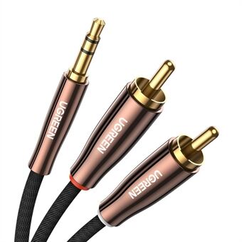 UGREEN 80848 3-meters Hi-Fi-lydkvalitet 3,5 mm til 2RCA han-reversibel stereolydadapter RCA-ledning til smartphones/højttalere/hi-fi-forstærker/HDTV/MP3-afspillere