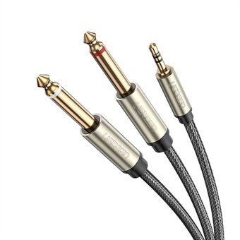 UGREEN 40792 2-meter 3,5 mm 1/8" han TRS til 2 x 6,35 mm 1/4" han TS stereo Y-kabel splitter lydledning til mobiltelefoner/forstærkere/hjemmebiograf