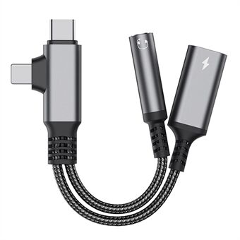 L-formet iP / USB-C til 3,5 mm hun + Type-C opladningskabel Audio opladningsadapter