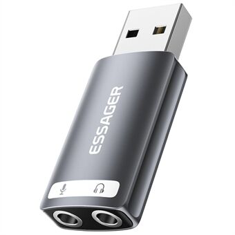 ESSAGER USB til Dual 3.5mm Audio Adapter Headset Ekstern Stereo Lydkort Converter