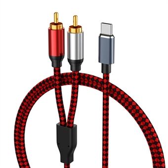 1,5 m USB Type-C til 2 RCA han lydkabel tilslutningsledning til mobiltelefon tablet til højttaler/forstærker