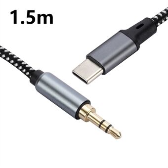 1,5m USB-C han til 3,5mm han lydadapterkabel flettet hovedtelefon bilstereo forbindelseskabel