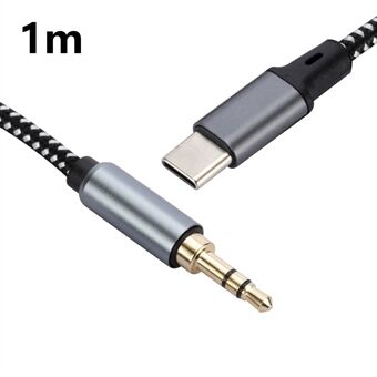 1m USB-C Han til 3,5mm Han Audio Adapter Kabel Flettet Hovedtelefon Bil Stereo Tilslutningskabel