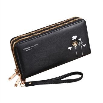 TEAYY SLW-501 Hjerteform Metal Decor Dame Lang Pung PU Læder Mobilpung Dual Layer Lynlås Clutch