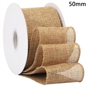 50mm Bred Kunstig Jute Bånd med Trådkant Julegave Indpakning DIY Håndværk Indpakningsmateriale