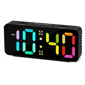 YF2024 Dobbelt Alarm 15 RGB Farver LED Spejl Overflade Ur Mini Studenter Skrivebords Digitalur