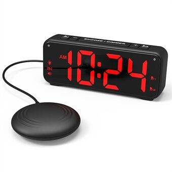 F1089 Højlydt Vibrerende USB-vækkeur 6.5\'\' LED-display soveværelsesur med Snooze-funktion til studerende, ældre, seniorer mænd og kvinder.