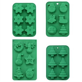 4 stk / sæt Xmas Soap Ice Cube Jule Silicone Cake Baking Mold til Cookies Jello (BPA-fri, ikke FDA-certificeret)