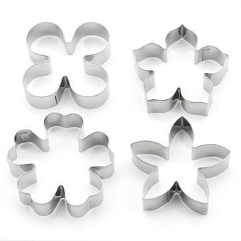 4 stk. Rustfrit stål Blomsterformet Cookie Cutter Set DIY Bageform (BPA-fri, ingen FDA)