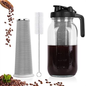 64oz Koldbrygget Kaffemaskine Soda-Kalkglas Bredmundet Mason Krukke med Filter (BPA Fri, Ingen FDA)