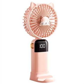 Tegnefilm Kat Sommer Mini Håndholdt Ventilator Digital Display Sammenklappelig Skrivebordsventilator med Lanyard