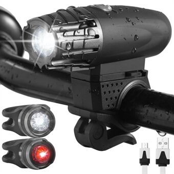 USB Genopladelig LED Bright Bike Front Light + 2 Baglygter Set