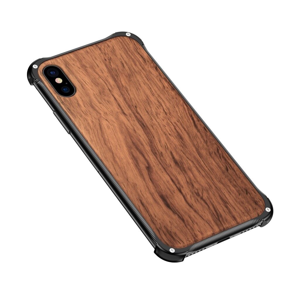 Naturligt træ taske til iPhone aluminiumslegering ramme træplade hårdt cover