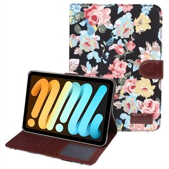 PU-læder, blomstermønster stofpung i PU-læder til tablet-cover til iPad mini (2021)