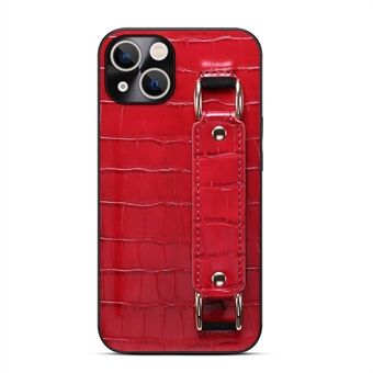 For 13  Wristband Kickstand Crocodile Texture Phone Case DW PU Leather Coated TPU Back Shell with Card Holder