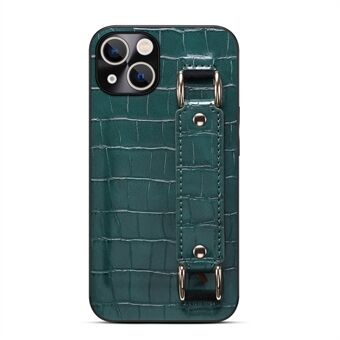 For 13  Wristband Kickstand Crocodile Texture Phone Case DW PU Leather Coated TPU Back Shell with Card Holder